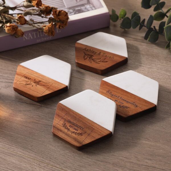 Wood and Marble Coasters - Housewarming Gift - Set of 4-Customization Available